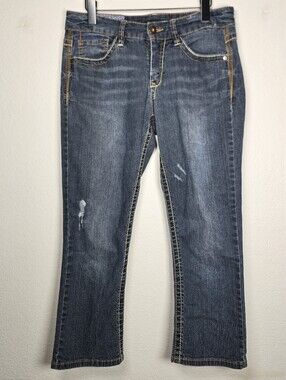 Supplies by Unionbay Distressed Crop Capri Jeans Thick Stitch Size 8